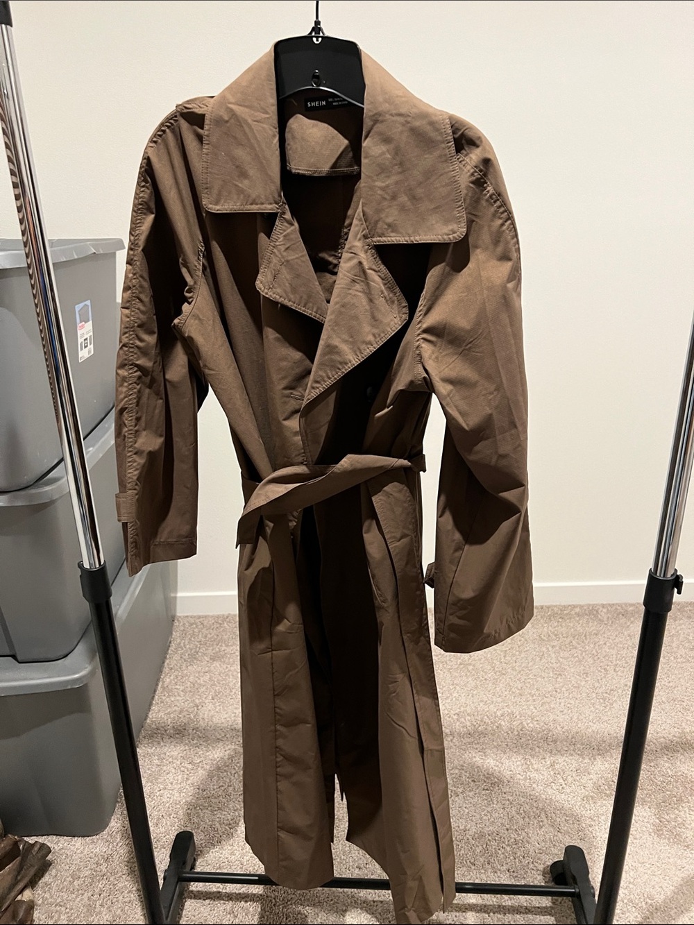 SHEIN Brown Long Belted Trench Coat